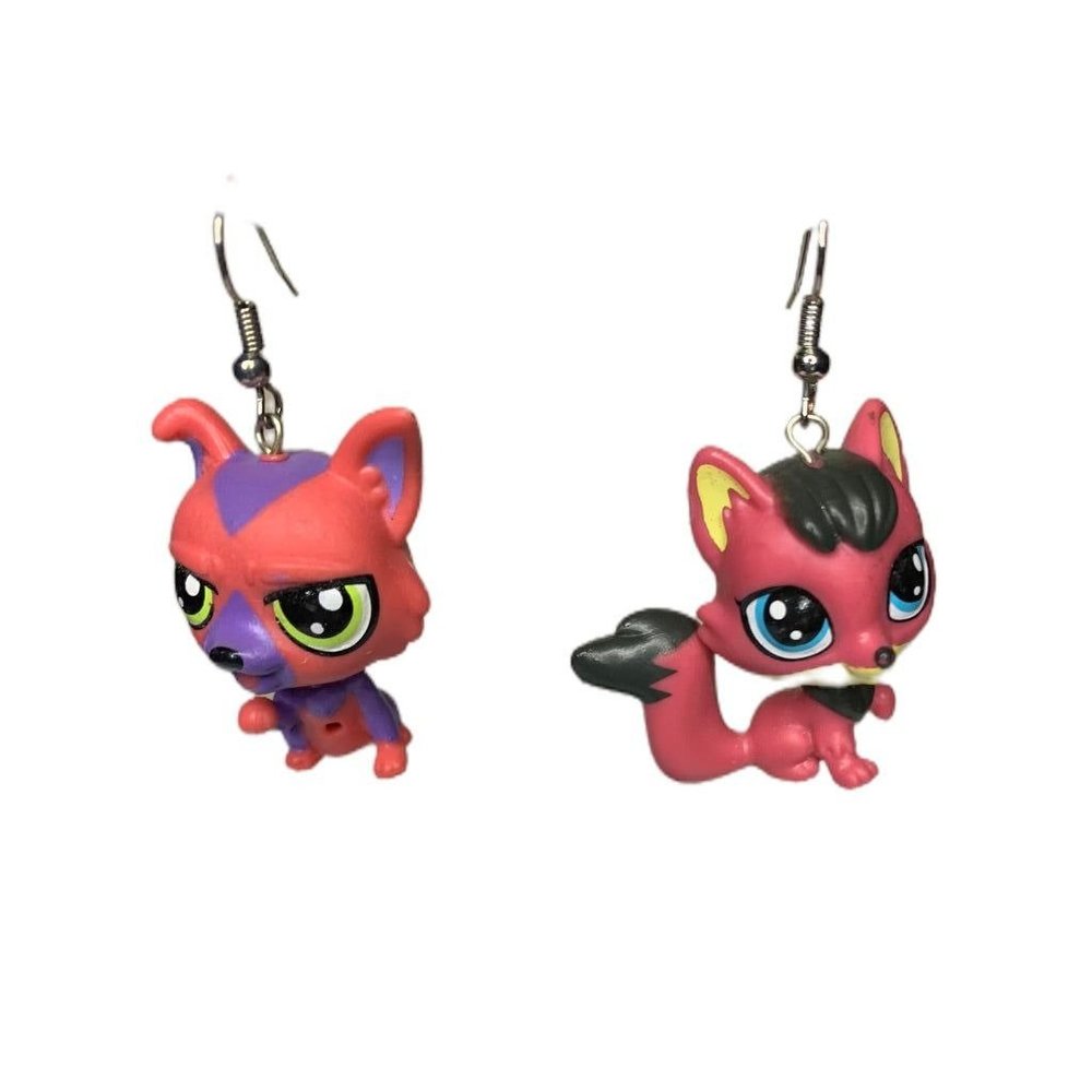 Littlest Pet Shop Earrings Hook Pierced 2" Drop Dangle‎ Pink Fox